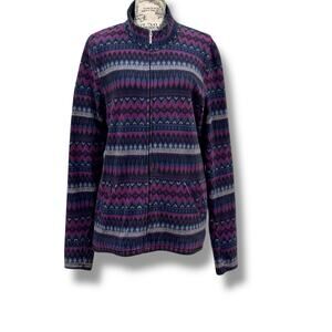 Ralph Lauren Women’s Size L Purple Fair Isle Fleece Full Zip Jacket